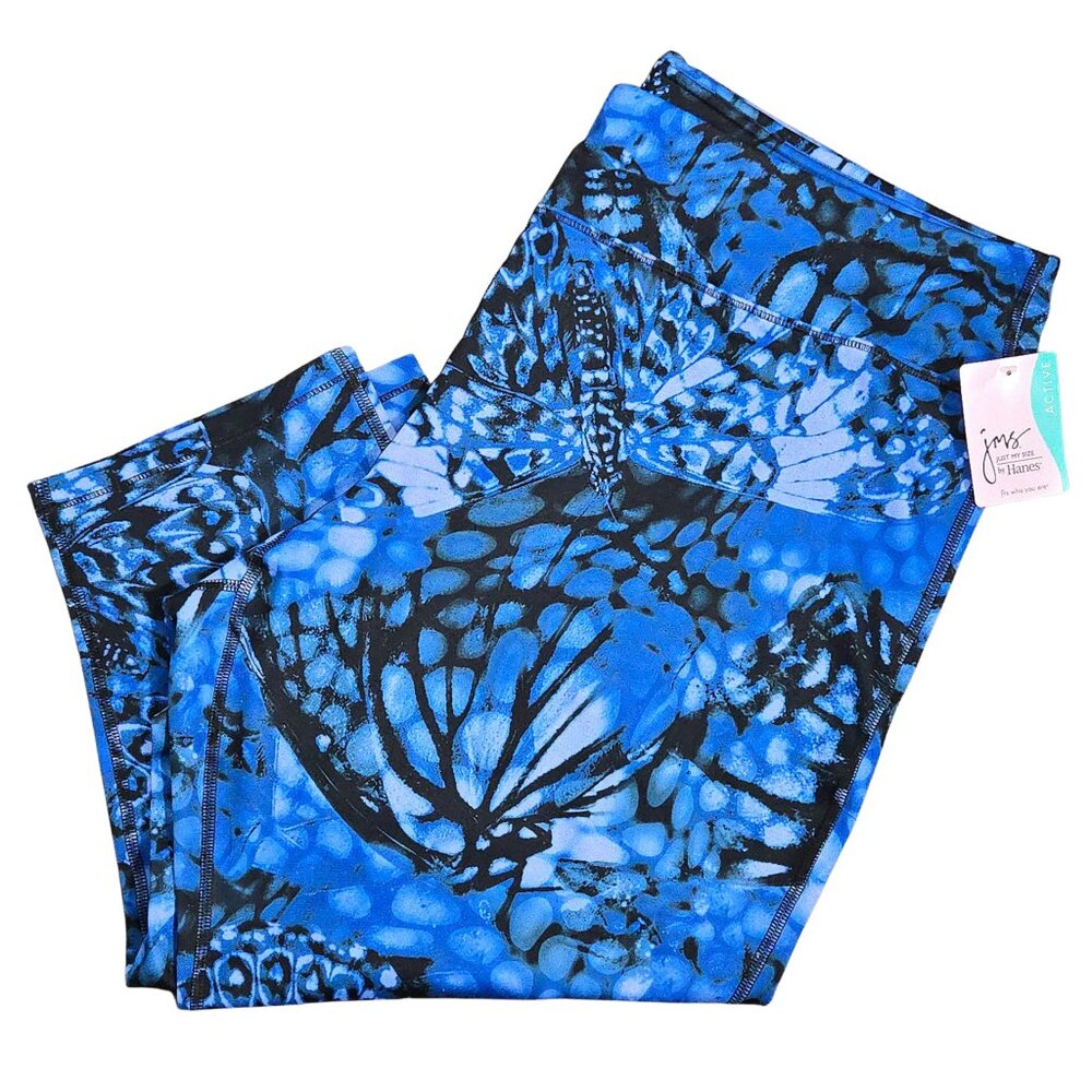 NWT | Just My Size JMS Active Blue Butterfly Print Capri Leggings | 3XL